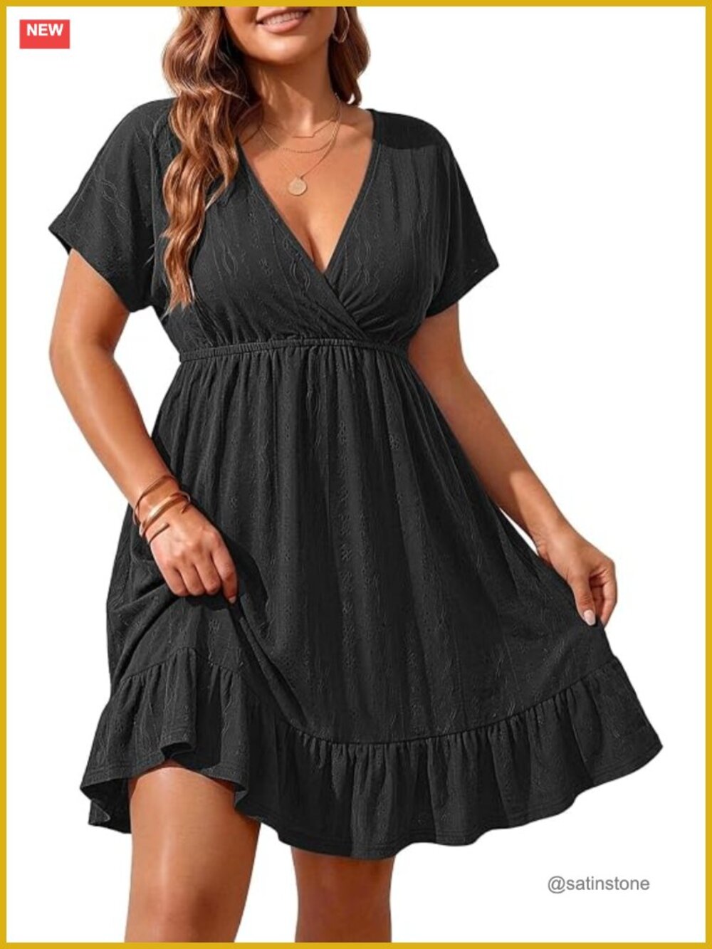 Plus Size V-Neck Ruffle Hem Swim Cover Up Dress Knee-Length